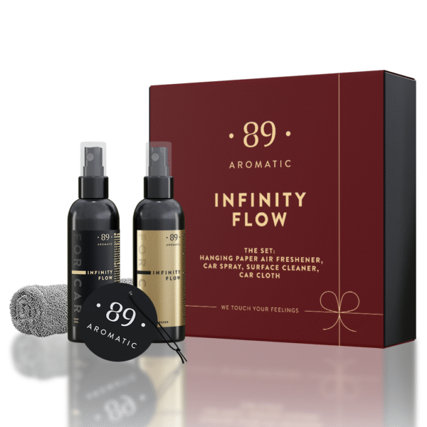 89 Aromatic  rinkinys automobiliui purškiamas kvapas 100ml, automobilio paviršių valiklis 100ml, pakabinamas oro gaiviklis, kabantis oro gaiviklis, šluostė